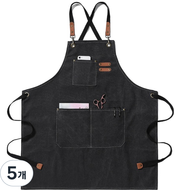 다퍼남 프리미엄 포켓 캔버스 앞치마 150 x 68 cm, 블랙, 5개