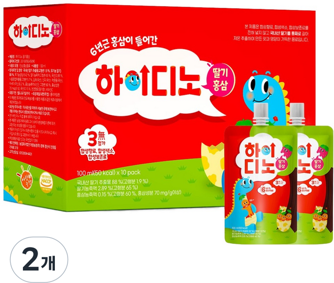 아람농장 하이디노 딸기 홍삼 주스 10p, 1L, 2개