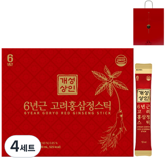 개성상인 6년근 고려홍삼정 스틱 30포 + 쇼핑백, 300ml, 4세트