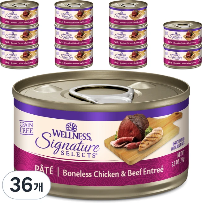웰니스 고양이 시그니쳐 셀렉트 습식사료 파테, 닭+소, 79g, 36개, 혼합맛(닭고기/소고기) - 쿠팡