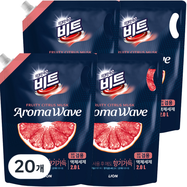 비트 아로마 웨이브 시트러스 액체세제 리필, 2L, 20개