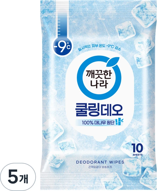 깨끗한나라 페퍼민트 쿨링 휴대용 데오티슈 10p, 66g, 5개 - 쿠팡