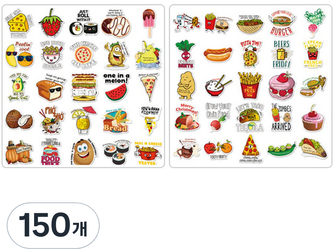 아이엔피 감성충만 방수PVC 다꾸 스티커 야미푸드 152B, 혼합색상, 150개