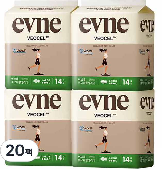이브네 비오셀 생리대 날개형, 대형, 14개입, 20개