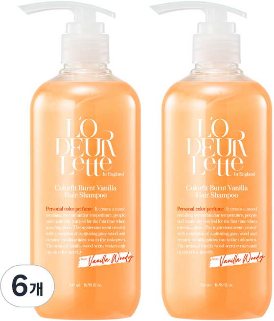 로더렛 인 잉글랜드 컬러핏 번트 헤어 비오틴 약산성 퍼퓸 샴푸 바닐라 우디향, 500ml, 6개