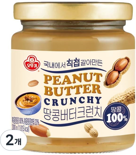 오뚜기 100% 땅콩버터 크런치, 300g, 2개