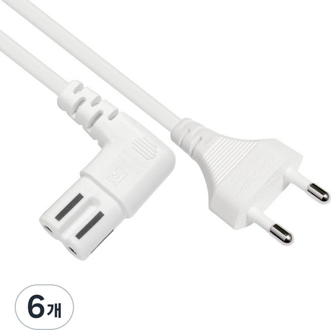 韓國製 AC 8字型電源線 L型 白色 CP-1483, 6個, 5m