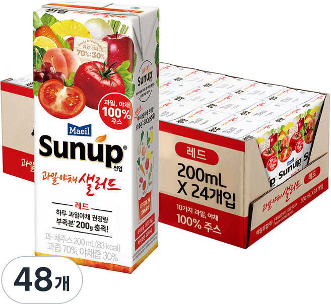 썬업 과일 야채 샐러드 주스 레드, 200ml, 48개