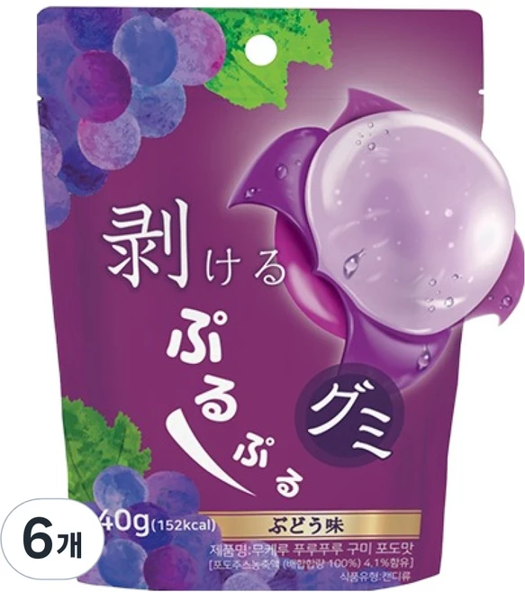 무케루 푸루푸루 구미 젤리 포도맛, 6개, 40g - 쿠팡