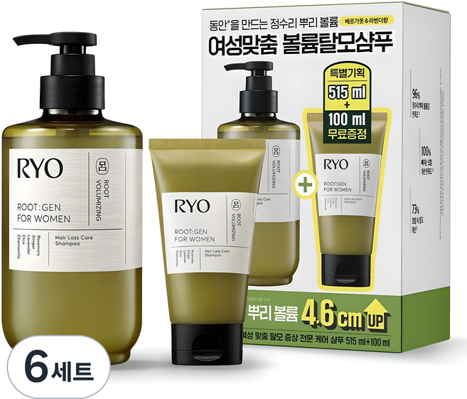 려 루트젠 여성 맞춤 탈모전문케어 샴푸 기획세트 515ml+100ml, 6세트