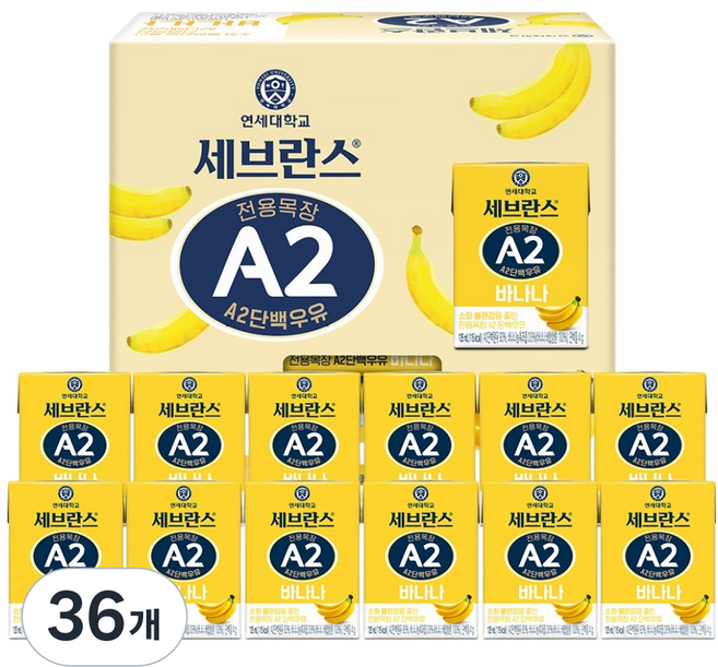 세브란스에이투 전용목장 단백우유 바나나, 125ml, 36개