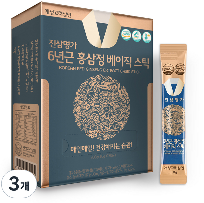 개성고려삼인 진삼명가 6년근 홍삼정 베이직 스틱, 300g, 3개