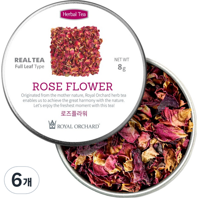 ROYAL ORCHARD 玫瑰花香草茶葉茶 銀色罐, 1件, 6個, 8g