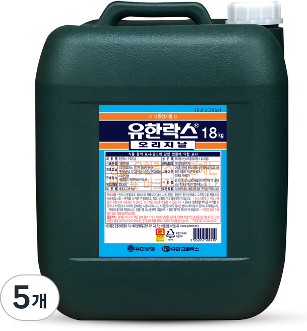 유한락스 오리지날 락스, 18kg, 5개