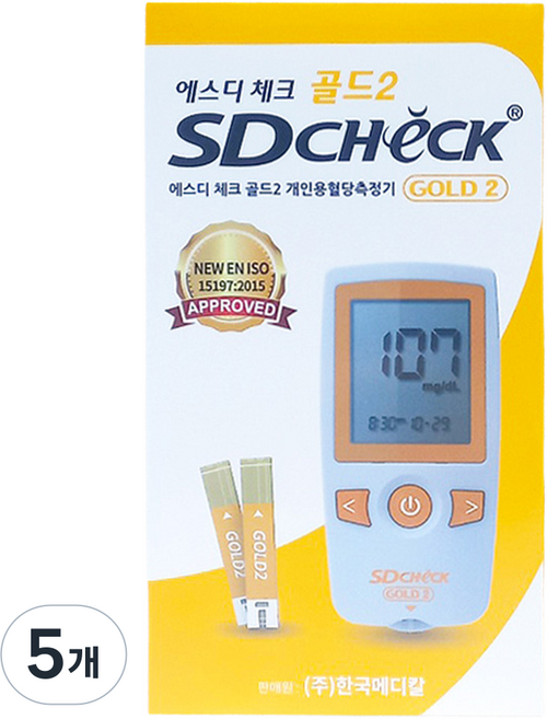 에스디바이오센서 에스디 체크 골드2 개인용 혈당측정기, SD CHECK GOLD 2 Blood Glucose Monitoring System(01GC22), 5개