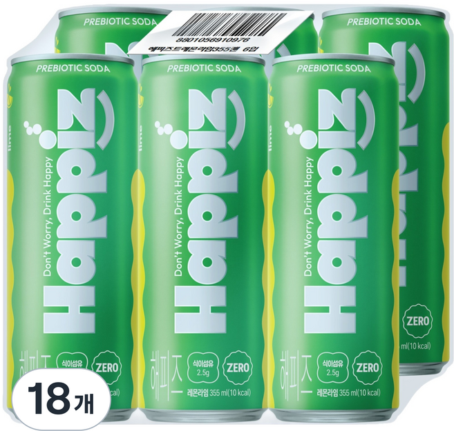 롯데칠성음료 해피즈 탄산음료 레몬라임, 18개, 355ml