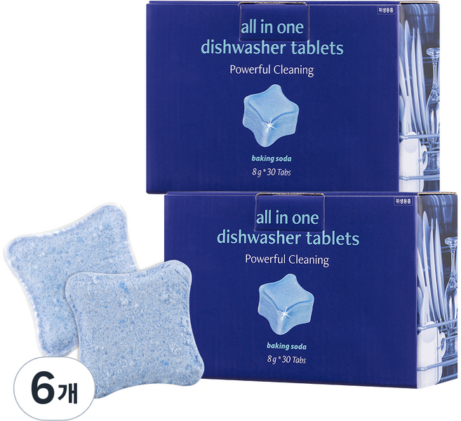 아브카 올인원 식기세척기 세제 베이킹소다 타블렛 30개입, 240g, 6개