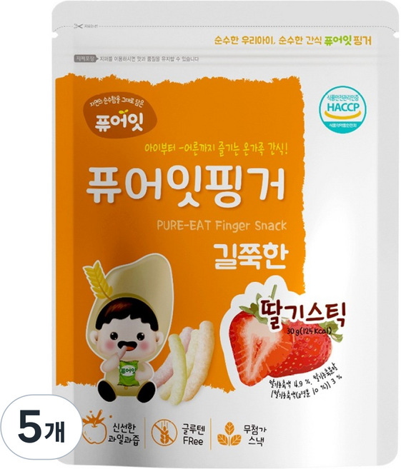 퓨어잇 핑거 길쭉한 스틱, 딸기, 30g, 5개