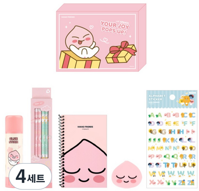 카카오프렌즈 베이직 문구세트, 어피치, 4세트