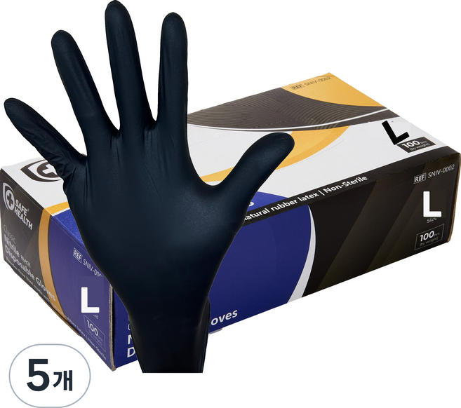 세이프헬스 니트릴장갑 100p, 블랙, 대(L), 5개