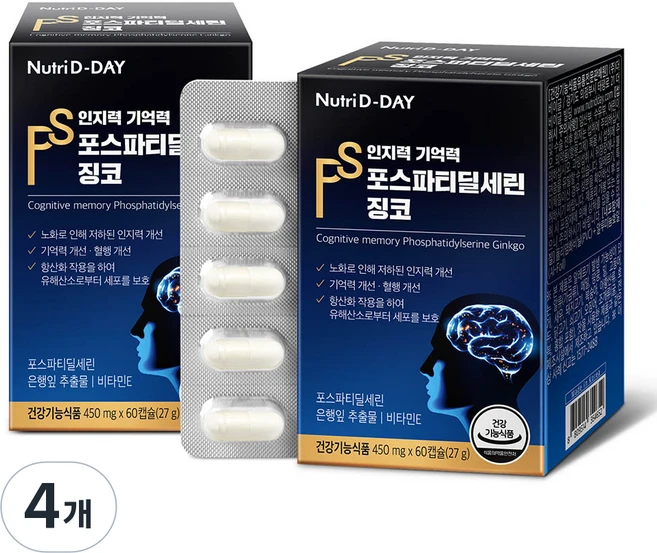 뉴트리디데이 인지력 기억력 포스파티딜세린 징코 27g, 60정, 4개 - 쿠팡