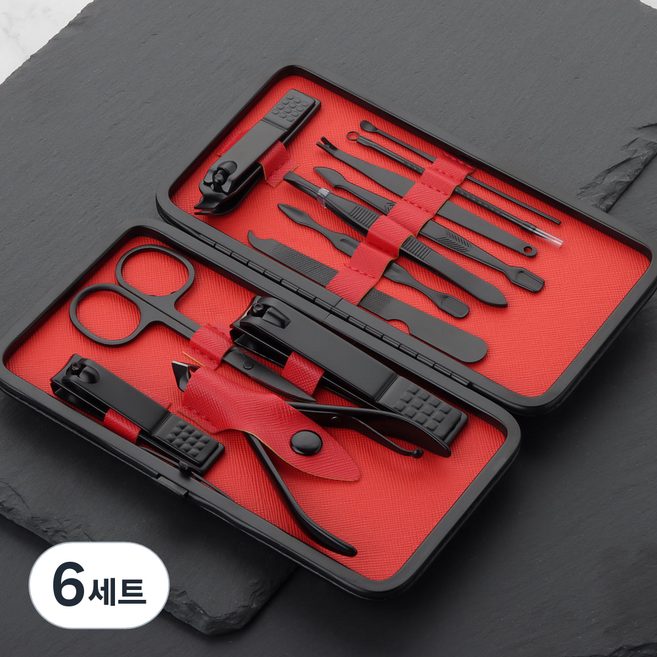정원전산 손톱깎이 12종 세트 JWN-12B, 블랙, 6세트