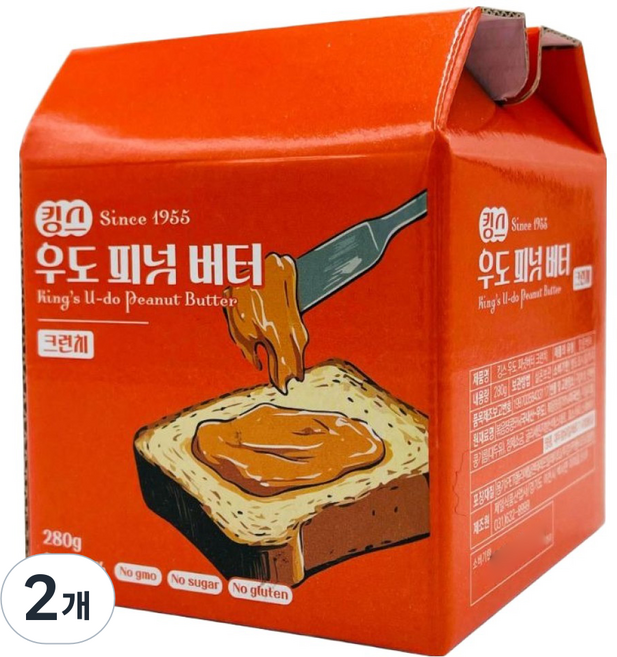 킹스 우도 피넛 버터 크런치, 2개, 280g