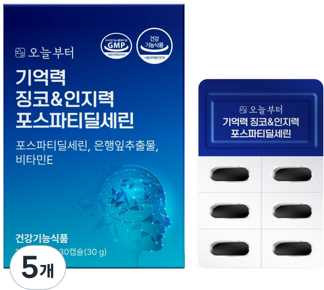 오늘부터 기억력 징코&인지력 포스파티딜세린, 30정, 5개