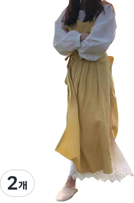 마켓피오 옆트임 플라워가든 앞치마, 옐로우, 2개