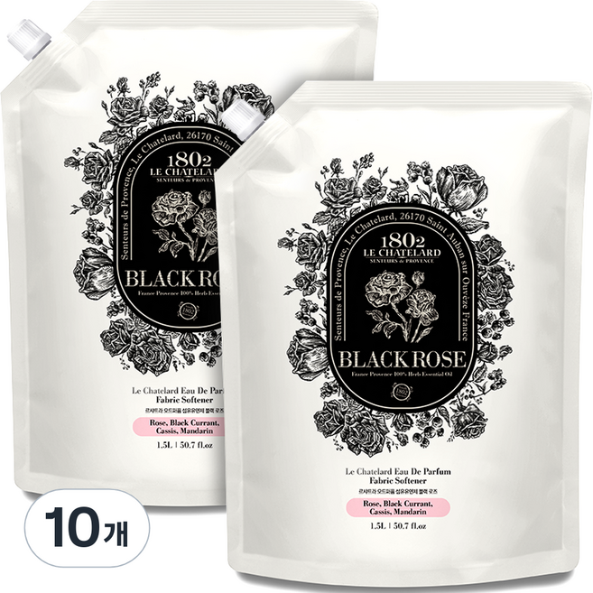 르샤트라1802 오드퍼퓸 섬유유연제 블랙로즈 리필, 1.5L, 10개