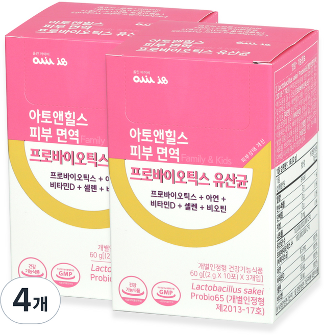 올린아이비 아토앤힐스 피부 면역 프로바이오틱스 유산균 패밀리 앤 키즈 30p, 4개, 60g