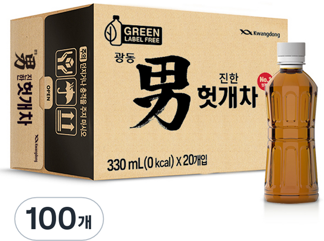 광동진한헛개차 무라벨 그린, 330ml, 100개