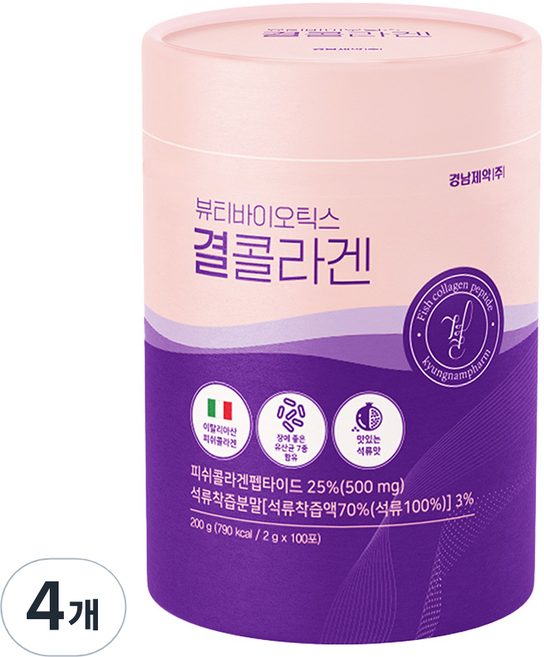 경남제약 뷰티바이오틱스 결콜라겐 100포, 200g, 4개