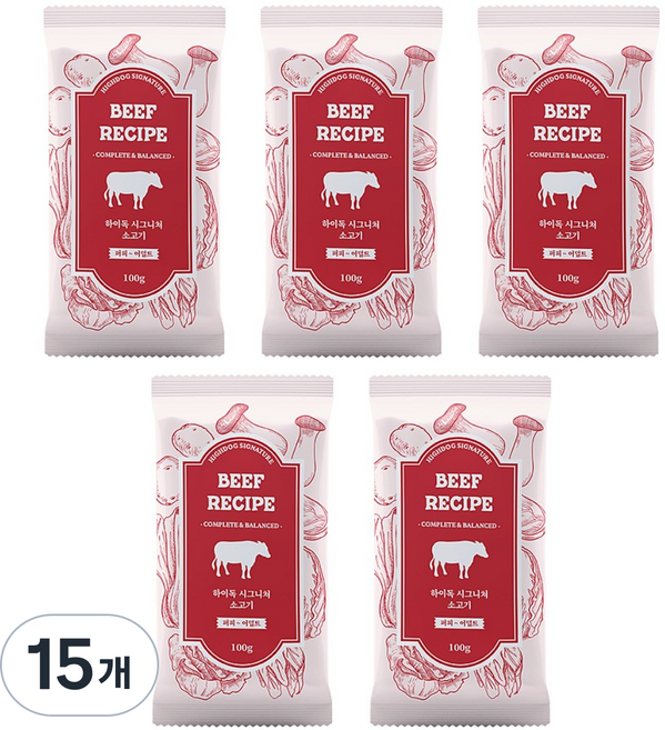 하이독 강아지 시그니처 화식 냉동 사료, 소고기, 100g, 15개