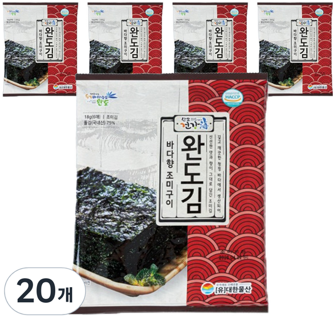 완도건강해 조미구이 완도돌김 6매입, 18g, 20개