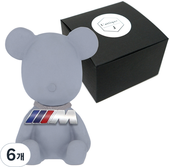 라띠크제이 엠블럼베어 차량용 방향제 BMW-M 그레이 + 클린코튼 5ml 리필 세트, 6개