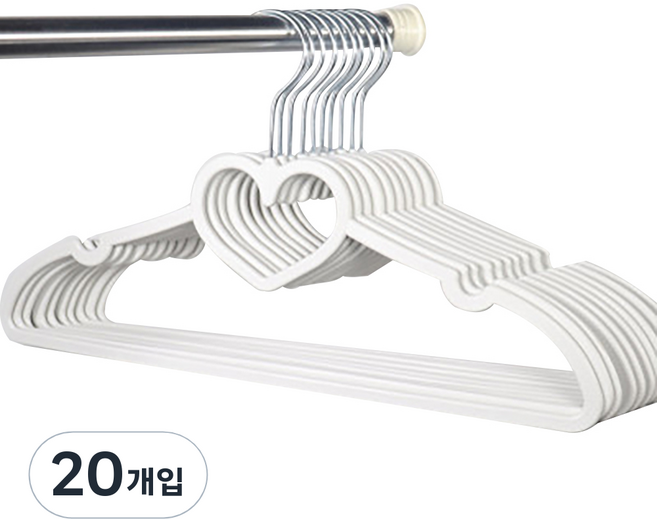 마켓에이 넥타이 겸용 하트리본 옷걸이, 하트 화이트, 20개