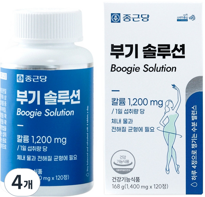 종근당 부기 솔루션 칼륨 168g, 4개, 120정