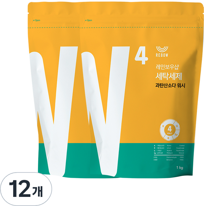 레인보우샵 W4 과탄산소다 워시 올인원 세탁세제 리필, 1kg, 12개