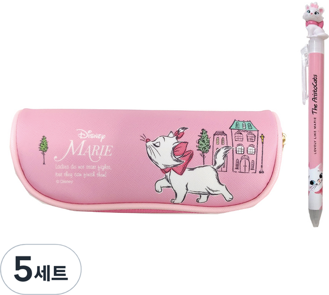 디즈니 마리 반달 파우치 + 마스코트 볼펜, 혼합색상(파우치), 흑색(볼펜), 5세트