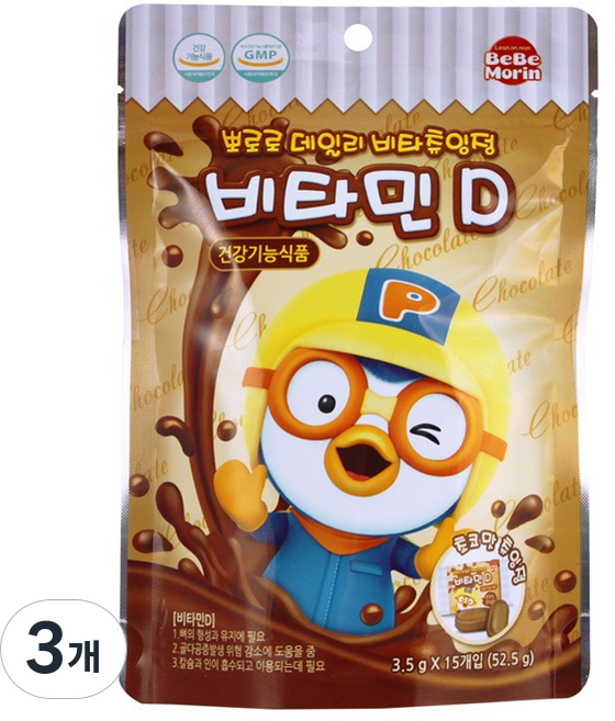 베베모린 뽀로로 데일리 초코맛 비타츄잉정 비타민D, 52.5g, 3개