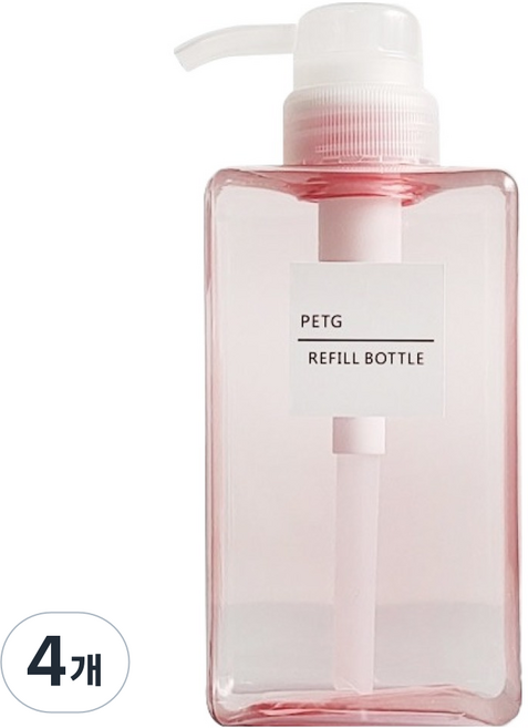 THE ZAKKA 現代簡約方形按壓瓶 450ml, 粉紅色, 4個