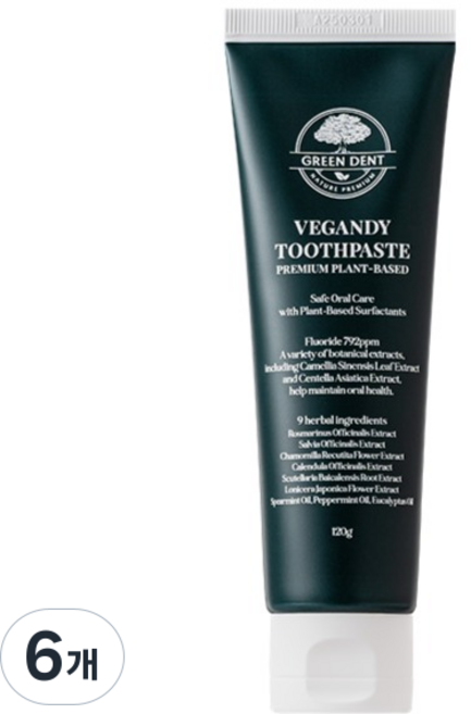 그린덴트 비건디 허브 민트 치약, 6개, 120g