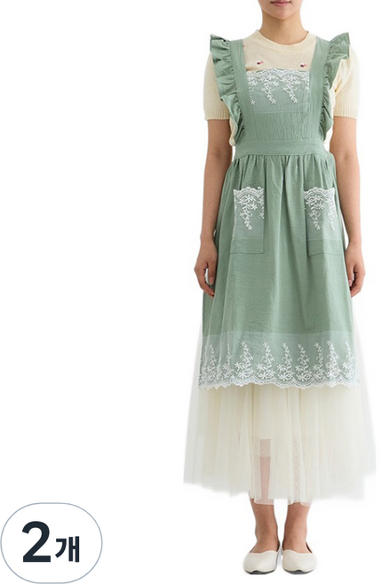 엘쏘 꽃 레이스 공주 원피스 프릴 앞치마 FREE, 민트, 2개