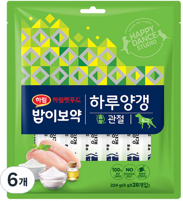 하림펫푸드 강아지 밥이보약 하루양갱 파우치, 관절, 224g, 6개