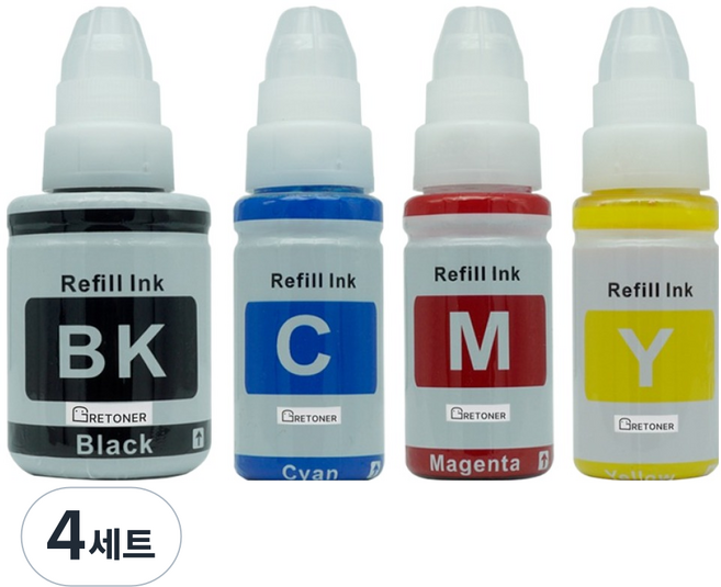 그래토너 캐논 호환 무한 리필 잉크 4종 세트 GI-990, 검정, 파랑, 빨강, 노랑, 4세트