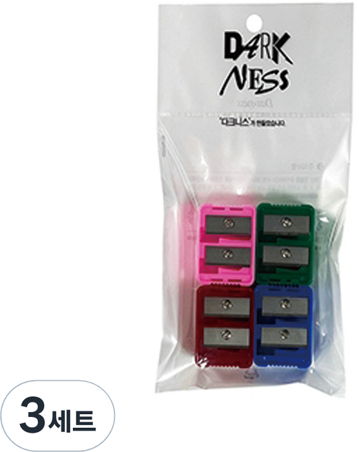 다크니스 듀얼 사각 펜슬깍이 4종 세트, 레드+핑크+그린+블루, 3세트