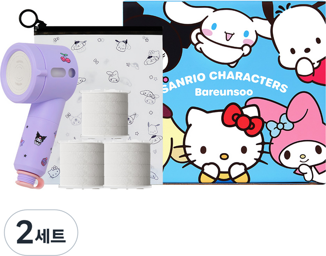 바른생활수 산리오캐릭터즈 여행용 미니 필터 샤워기 쿠로미 + 일반형 필터 3p 세트, 2세트, 퍼플