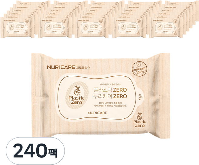 누리케어 엠보싱 제로 물티슈 휴대형, 60g, 10개입, 240개
