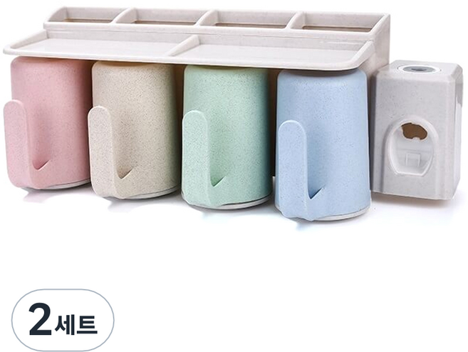 더자카 밀짚섬유 손잡이양치컵 칫솔걸이 세트, Y220LBBT014, 2세트